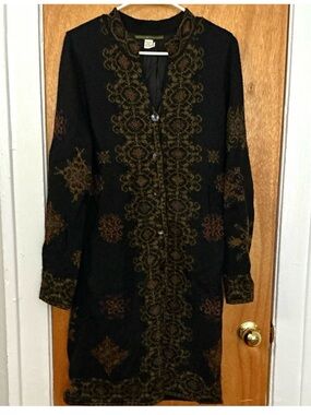 Peruvian Connection Black Long Sleeve Embroidered Coat